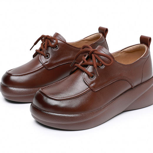 丁摩 牛皮复古英伦风小皮鞋女厚底系带大码乐福鞋春秋新款休闲单鞋5ZF-8572 商品图4