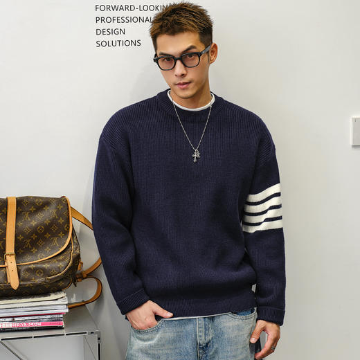 徐太浪【780g重磅 撞色条纹】肌理感针织毛衣男秋季男装通勤上衣 商品图1