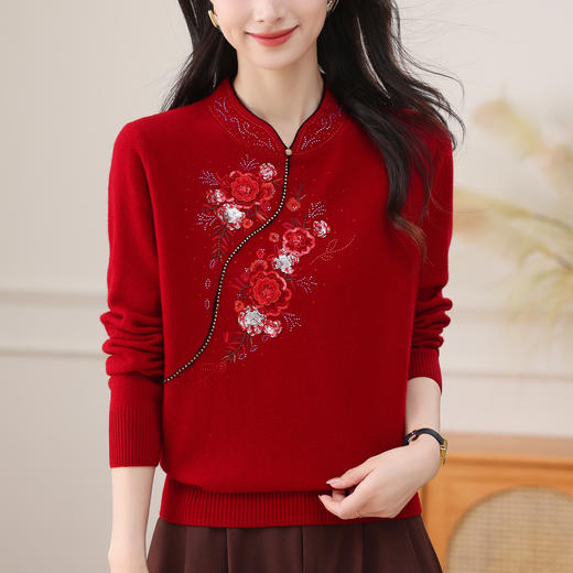 QF 62-72A国风刺绣上衣时髦洋气羊毛衫 商品图1