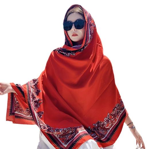 丁摩 棉麻旅游拍照披肩大红色沙漠防晒薄款丝巾围巾民族风5ZF-1136 商品图4