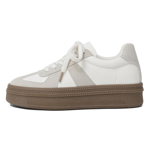 丁摩 复古真皮德训鞋女秋季新款厚底休闲板鞋小白鞋阿甘鞋5ZF-1178 商品图4