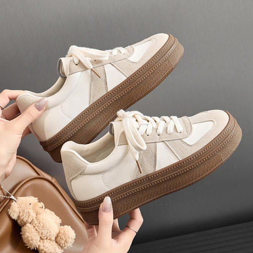 丁摩 复古真皮德训鞋女秋季新款厚底休闲板鞋小白鞋阿甘鞋5ZF-1178 商品图1