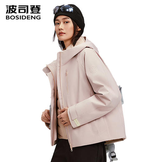 波司登2025秋新款女短款连帽冲锋衣鹅绒服防水B250331314 商品图1