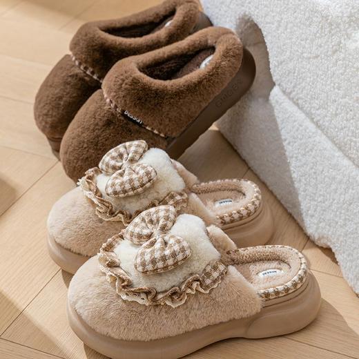 【减龄棉拖】2025新款冬季格子蝴蝶花边棉拖鞋女款室内家居保暖毛毛绒棉拖鞋 商品图2
