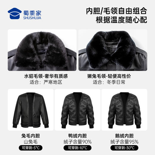 【实付满399送保温杯】【 可拆卸内胆皮衣叔叔款】水貂/獭兔毛领皮夹克绵羊皮大衣通勤保暖羽绒外套长辈送礼 商品图3