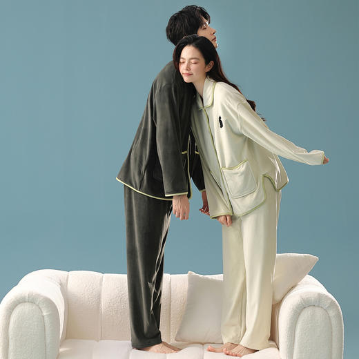 芬腾海岛绒情侣情侣睡衣秋季新款男女士加绒加厚珊瑚绒家居服冬天套装 商品图2