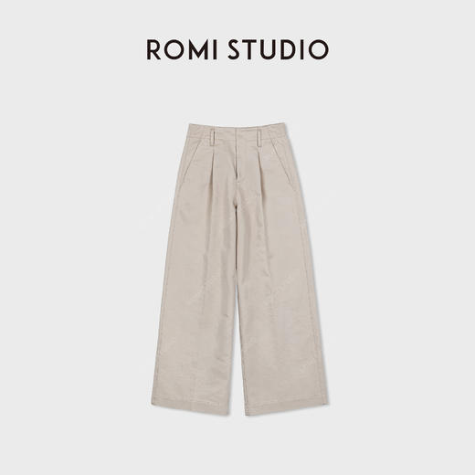 ROMI STUDIO“舒适自然”立体单褶高腰休闲百搭棉质阔腿裤431K2049 商品图3