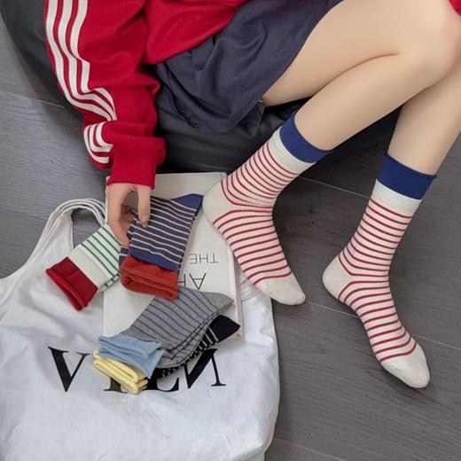 分镜头秋季新品潮流双罗口条纹撞色透气精梳棉中袜（不单卖，3双起售） 商品图0