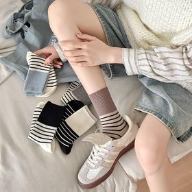 分镜头秋冬韩系复古双针拼色精梳棉百基础搭短袜（不单卖，3双起售）