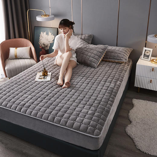 秋冬季加厚牛奶绒床笠三件套夹棉加绒保暖防滑单床笠床罩 商品图0