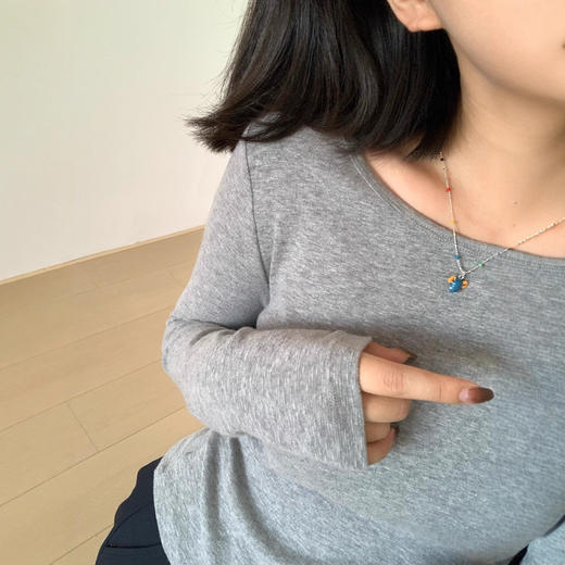 2025新款慕斯绒竹节纹圆领显瘦长袖T恤女25秋冬内搭打底正肩上衣！ 商品图4