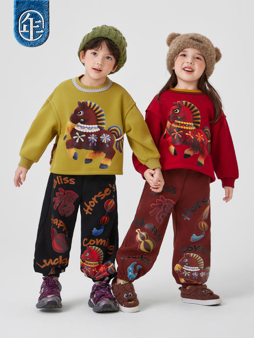 年衣童装卫衣儿童秋冬新款男女童长袖t恤中式加绒马上有福卫衣 商品图1