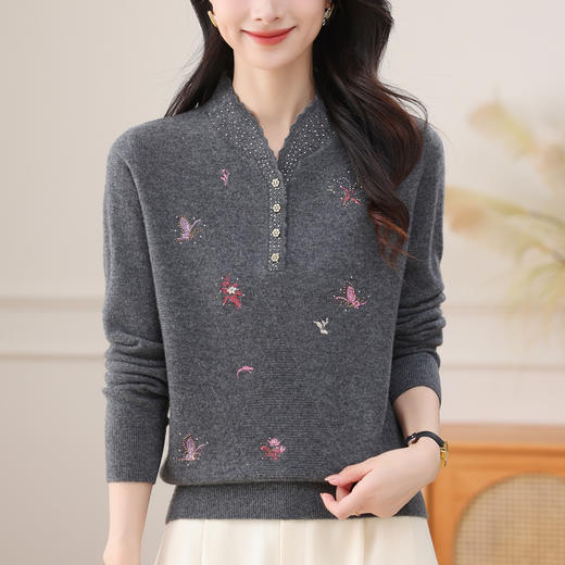 FQ 62-740A洋气优雅立领毛衣羊毛衫针织打底衫 商品图0