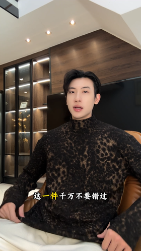 T4889SDSA男士秋冬新款痞帅男装美式撞色豹纹暗纹半高领长袖T恤百搭潮