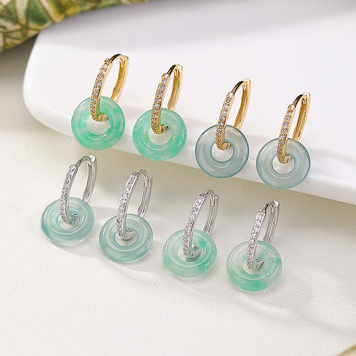 蓝水翡翠S925非洲翠纯银镀金，平安扣圆圈银耳夹简约耳饰CW-869 商品图0