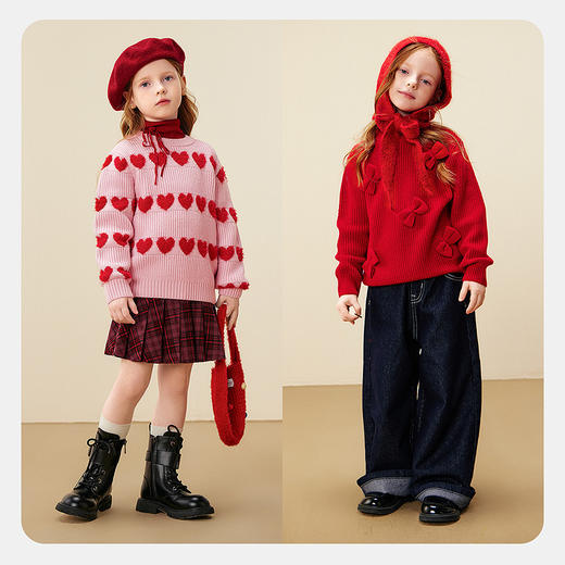 迷你巴拉巴拉女童儿童毛衣2025冬季不易起球立体甜美节日氛围毛衫 商品图2