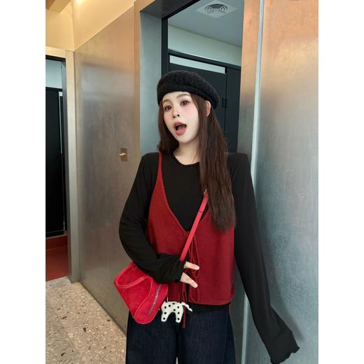 25AW上新【现货折上95折】 【复古编织】简约绑带吊带背心叠穿内搭针织打底衫上衣两件套 商品图0