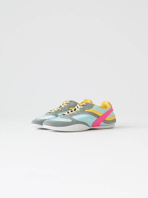 缪缪Gymnasium绒面革彩色饰带徽标压花圆头系带低帮生活休闲鞋（DBG） 商品图10