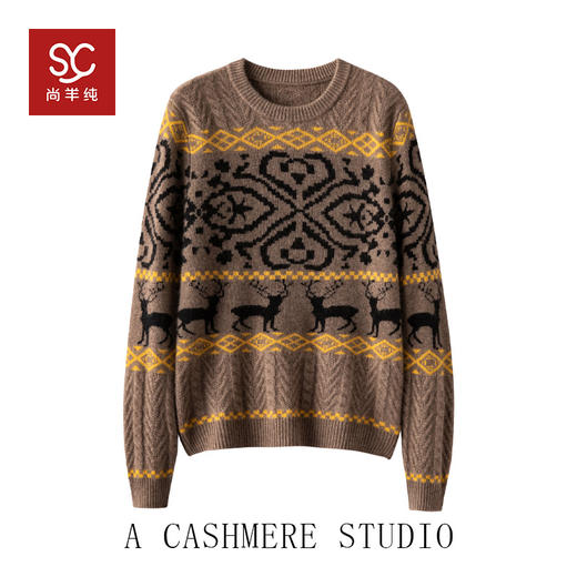 100%Baby小山羊绒~圆领羊绒衫复古民族风加厚毛衣BABY25137 商品图0