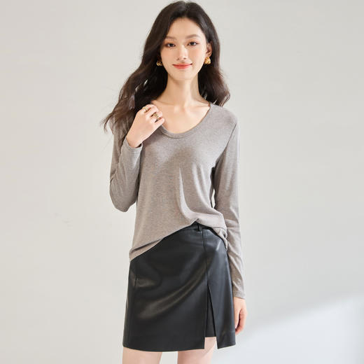 2025秋装新款修身长袖T恤简约通勤百搭圆领显瘦上衣打底衫！ 商品图3
