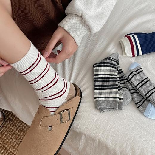 分镜头女中袜ins双针抗起球吸汗秋冬日条纹堆堆长袜（不单卖，3双起售） 商品图3