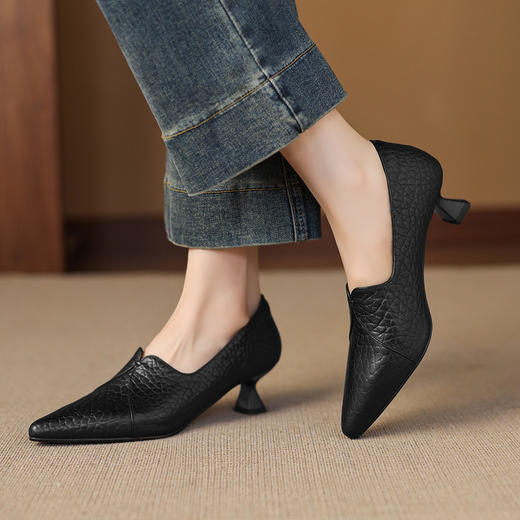 【预售5天】春秋新款法式复古高跟鞋优雅百搭防掉跟软底面真皮尖头深口单鞋女JLY&18-807 商品图3