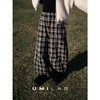 UMILAB｜枫叶*复古日系 进口羊毛肌理面料立裁巨遮肉松紧腰格纹裤P1301W 商品缩略图0