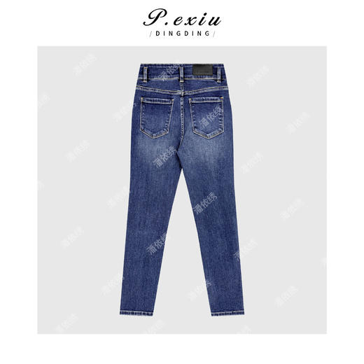04-4潘依绣丁丁宠粉复古水洗猫须抓纹双扣小脚裤牛仔裤 S9656 商品图2