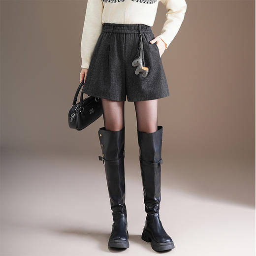 毛呢加厚短款阔腿裤，松紧腰显瘦休闲裤MYX-MND-95873-L 商品图0