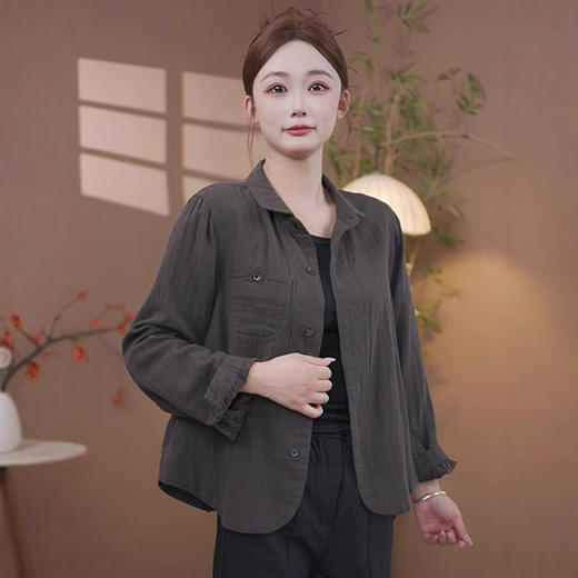 简约纯色妈妈装翻领衬衣2025早秋新款Z时尚中年女装大码百搭外套 商品图1