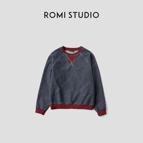 ROMI STUDIO”美式复古”棉质不规则撞色做旧套头卫衣 RWCASY5911【现货】