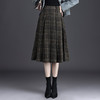 QYM 6988-Y毛呢半身裙高腰格纹百褶裙 商品缩略图0