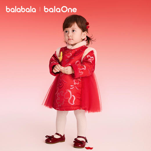 【balaOne】巴拉巴拉童装女童连衣裙新中式裙子缎面2025新款春装 商品图2