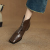 【预售5天】美拉德真皮方头复古气质短靴秋冬新款粗中跟显瘦女英伦风靴子HP&A2616-3 商品缩略图1