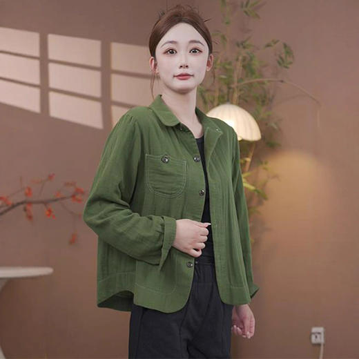 简约纯色妈妈装翻领衬衣2025早秋新款Z时尚中年女装大码百搭外套 商品图0