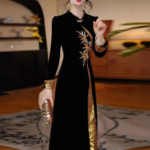 QYM 新中式国风改良连衣裙气质修身显瘦中长款裙 商品图2