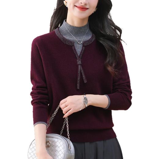 QF 62-741A优雅半高领纯羊毛衫时尚洋气撞色纯色毛衣 商品图4