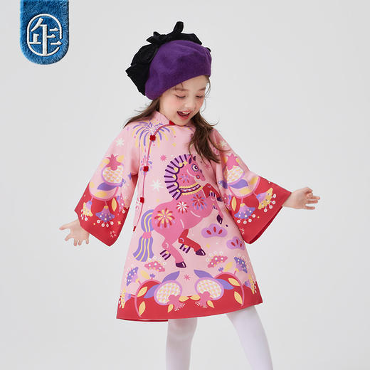 【云优选】年衣童装旗袍裙女童秋冬新款唐装连衣裙新中式盛世跃马旗袍裙 商品图3