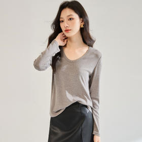 2025秋装新款修身长袖T恤简约通勤百搭圆领显瘦上衣打底衫！