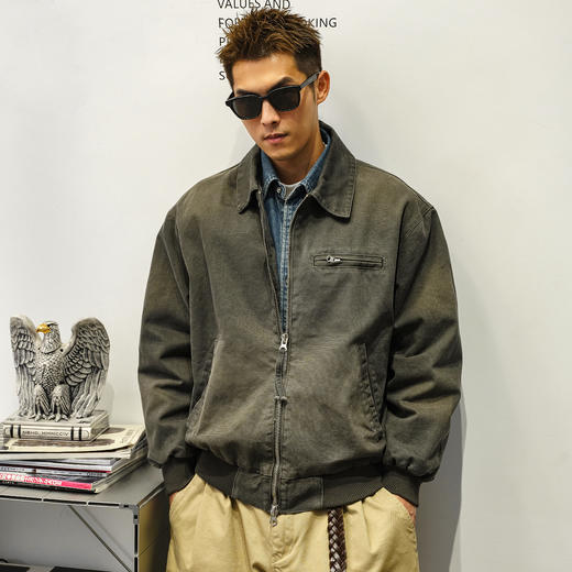 徐太浪【双拉链设计 复古褶皱】翻领夹克男秋季休闲防风灰色外套 商品图0