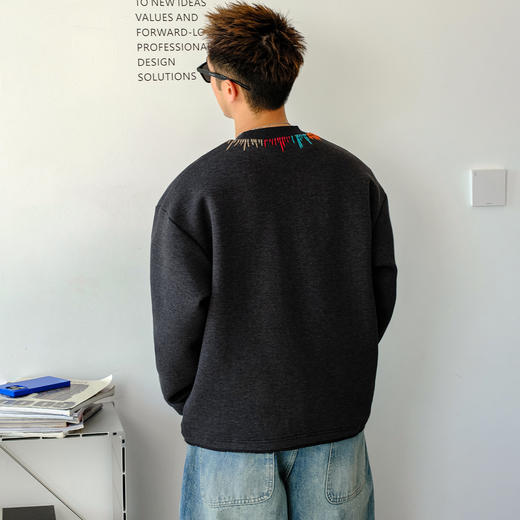 徐太浪【刺绣圆领 设计感】320g套头卫衣男春秋大码休闲通勤上衣 商品图3