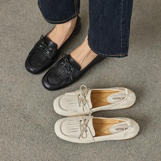 FX919-6巨好穿舒适平底豆豆鞋女2025新款羊皮流苏中口单鞋一脚蹬小皮鞋 商品图2