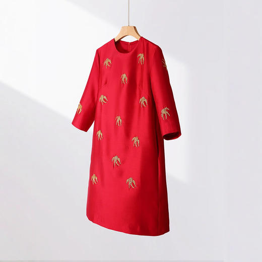 丁摩 春秋重工钉珠管燕子刺绣 气质显瘦改良旗袍丝毛连衣裙子5ZF-76003 商品图4