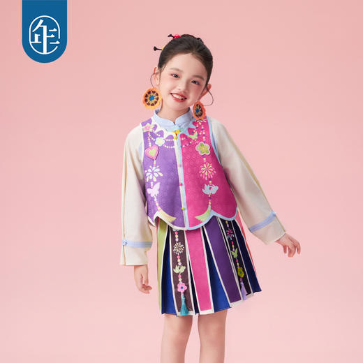 年衣童装25秋季新款女孩中式马夹背心上衣半身裙套装花火虹心马甲 商品图0