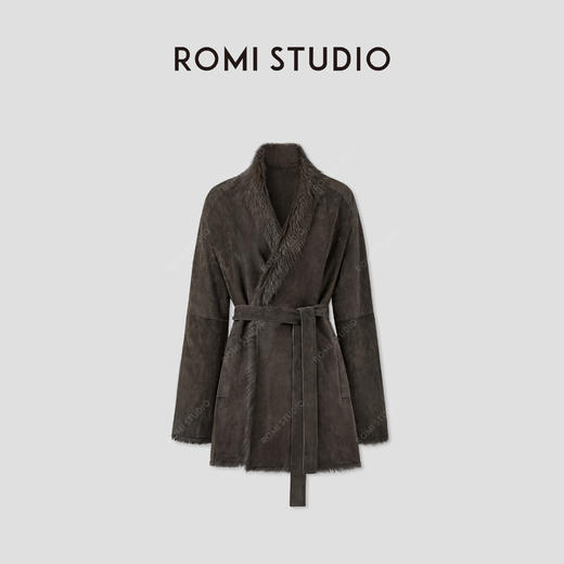 ROMI STUDIO山羊反绒皮柔雾哑光皮毛一体收腰皮草大衣 RWCAWT5205 商品图0