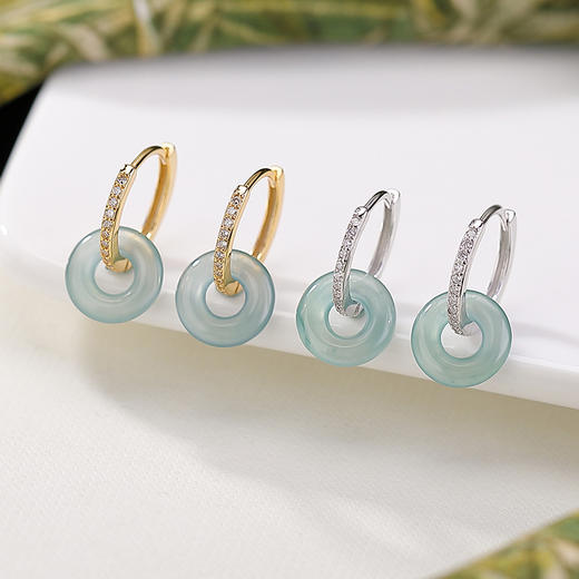 蓝水翡翠S925非洲翠纯银镀金，平安扣圆圈银耳夹简约耳饰CW-869 商品图1