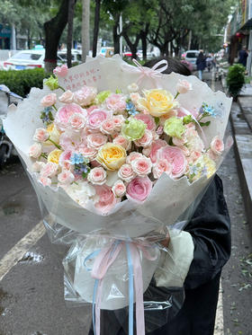 粉色系插花泥花束