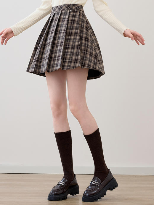 【百图lulu定制】【电影格纹短裙】仿毛呢 磨毛  格纹 短裙 商品图1