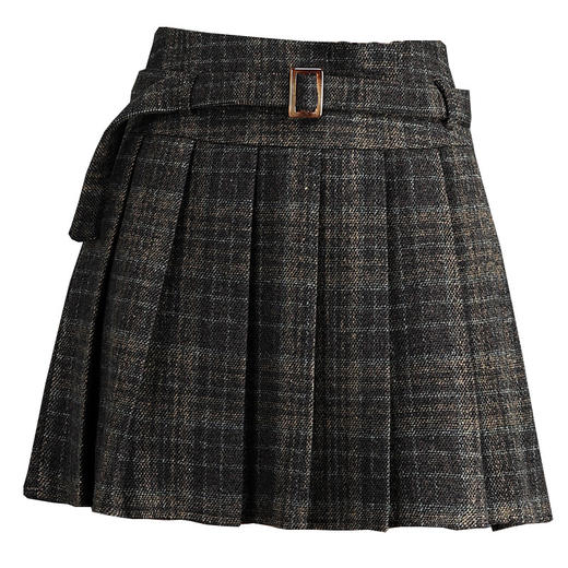 QYM 6989-Y时尚高腰A字短裙格子毛呢裙半身裙 商品图4