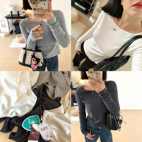 2025新款慕斯绒竹节纹圆领显瘦长袖T恤女25秋冬内搭打底正肩上衣！